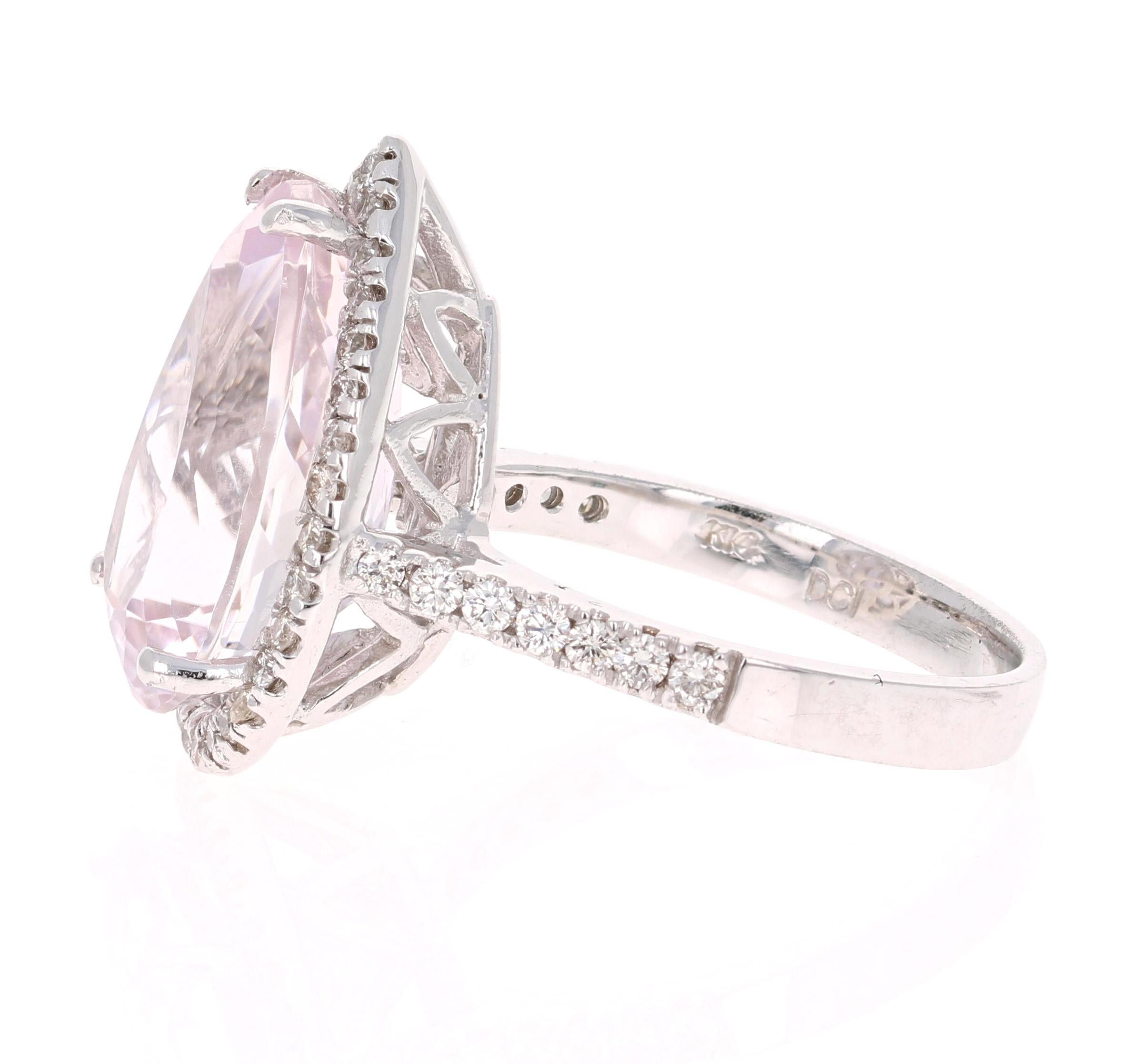 Modern Kunzite Halo Diamond White Gold Engagement Ring For Sale