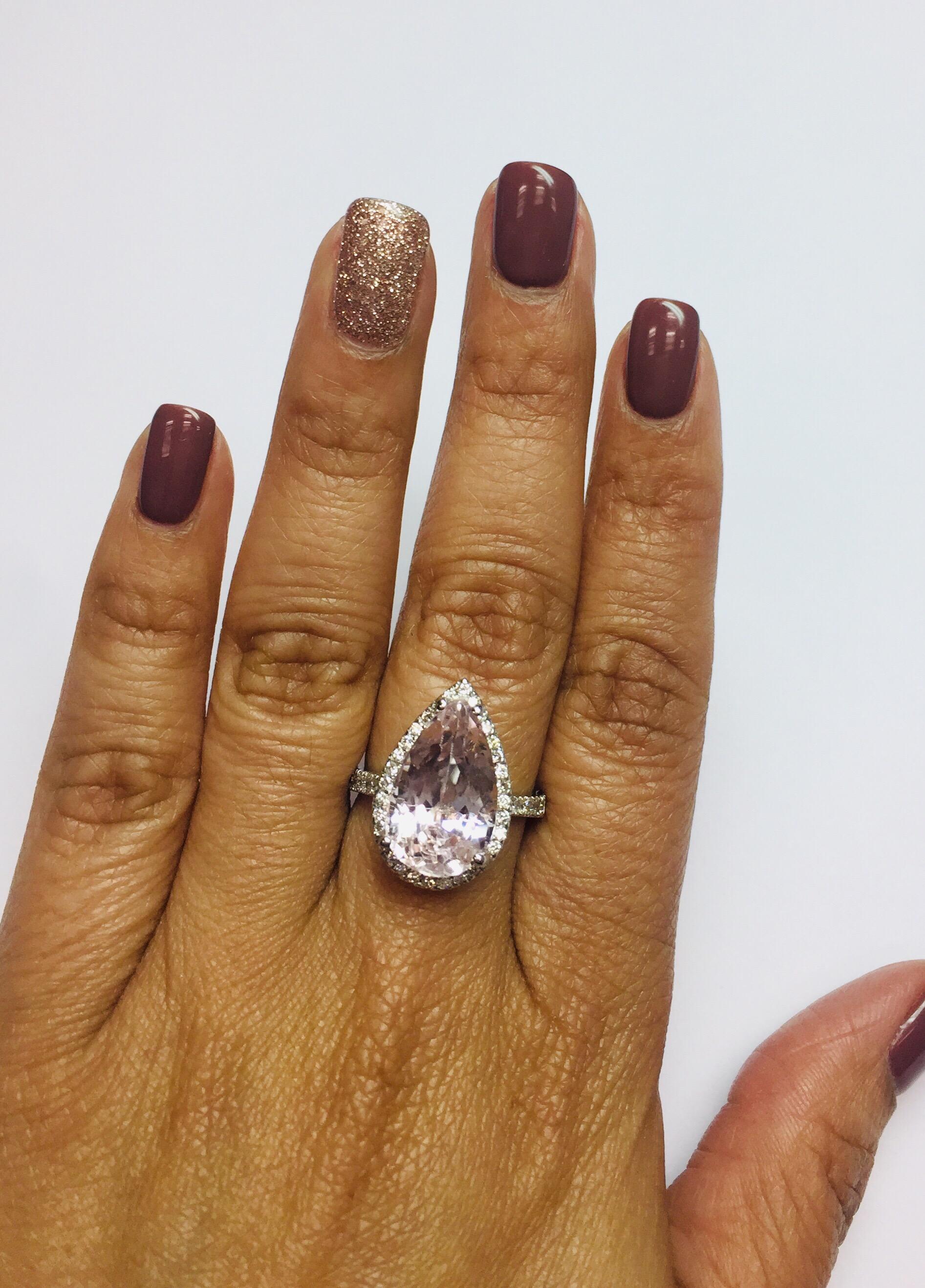 Women's Kunzite Halo Diamond White Gold Engagement Ring For Sale