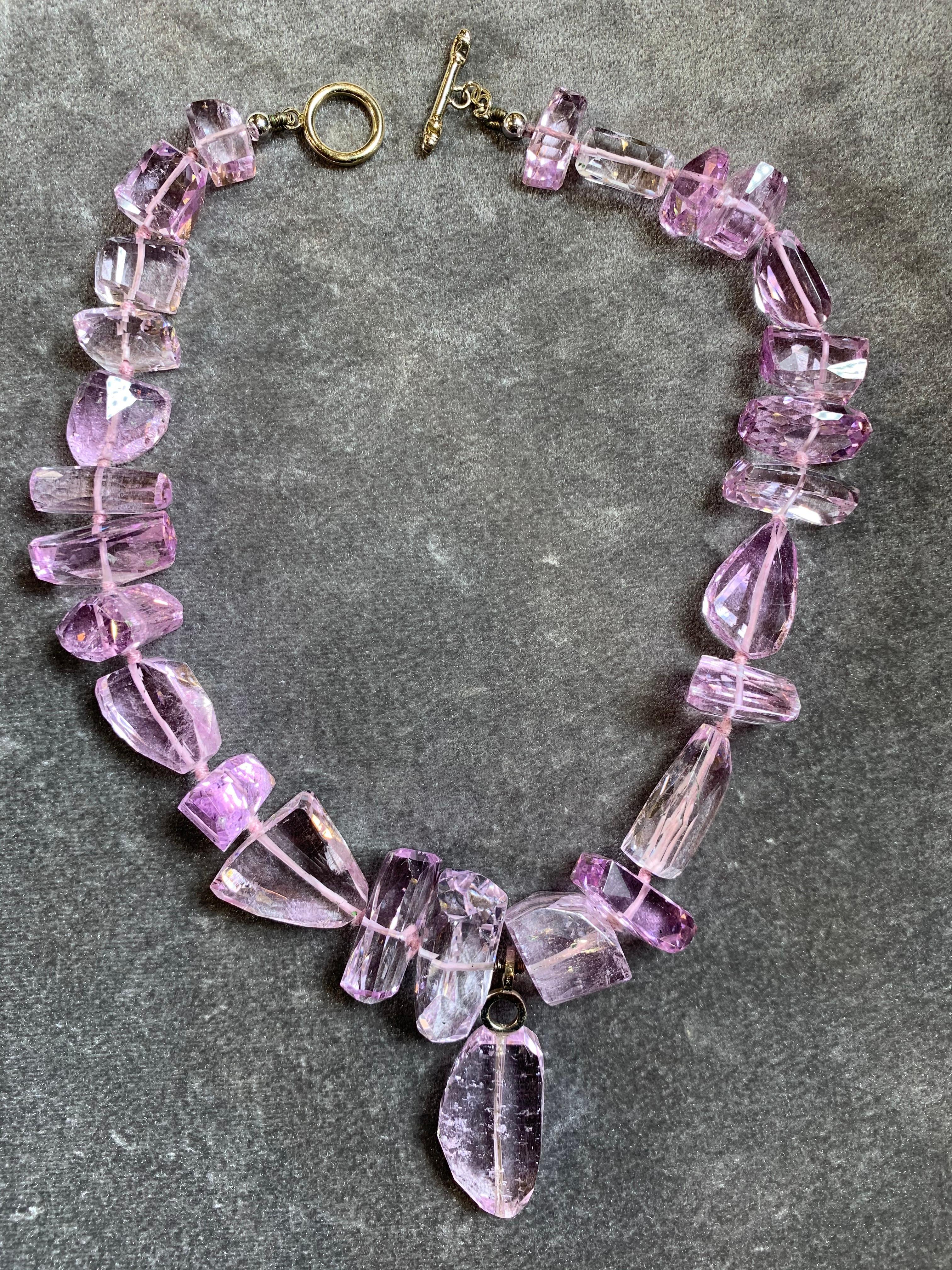 Mixed Cut Kunzite Necklace For Sale