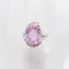 Kunzite Oval and White Diamond Cocktail Ring in Platinum