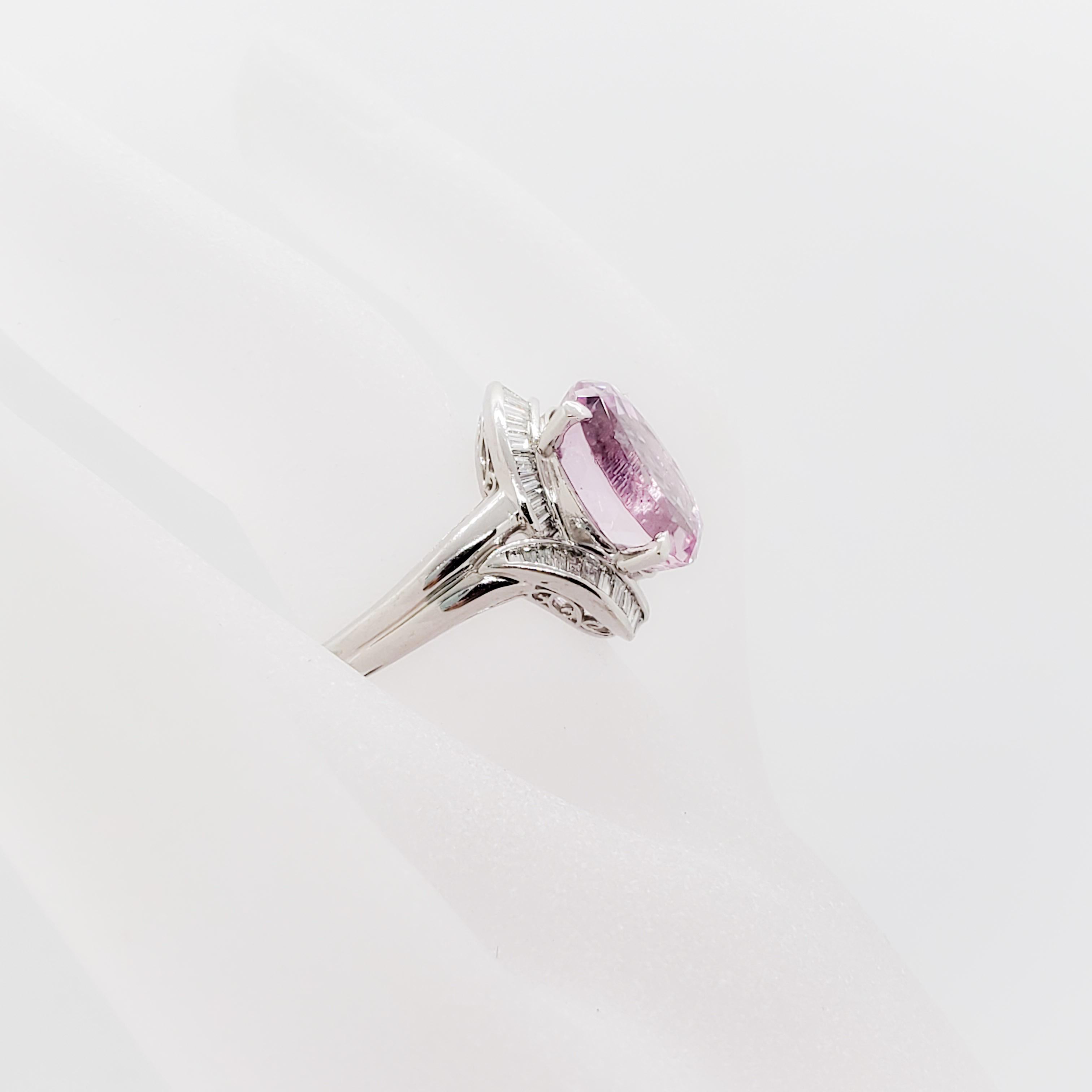 Oval Cut Kunzite Oval and White Diamond Cocktail Ring in Platinum