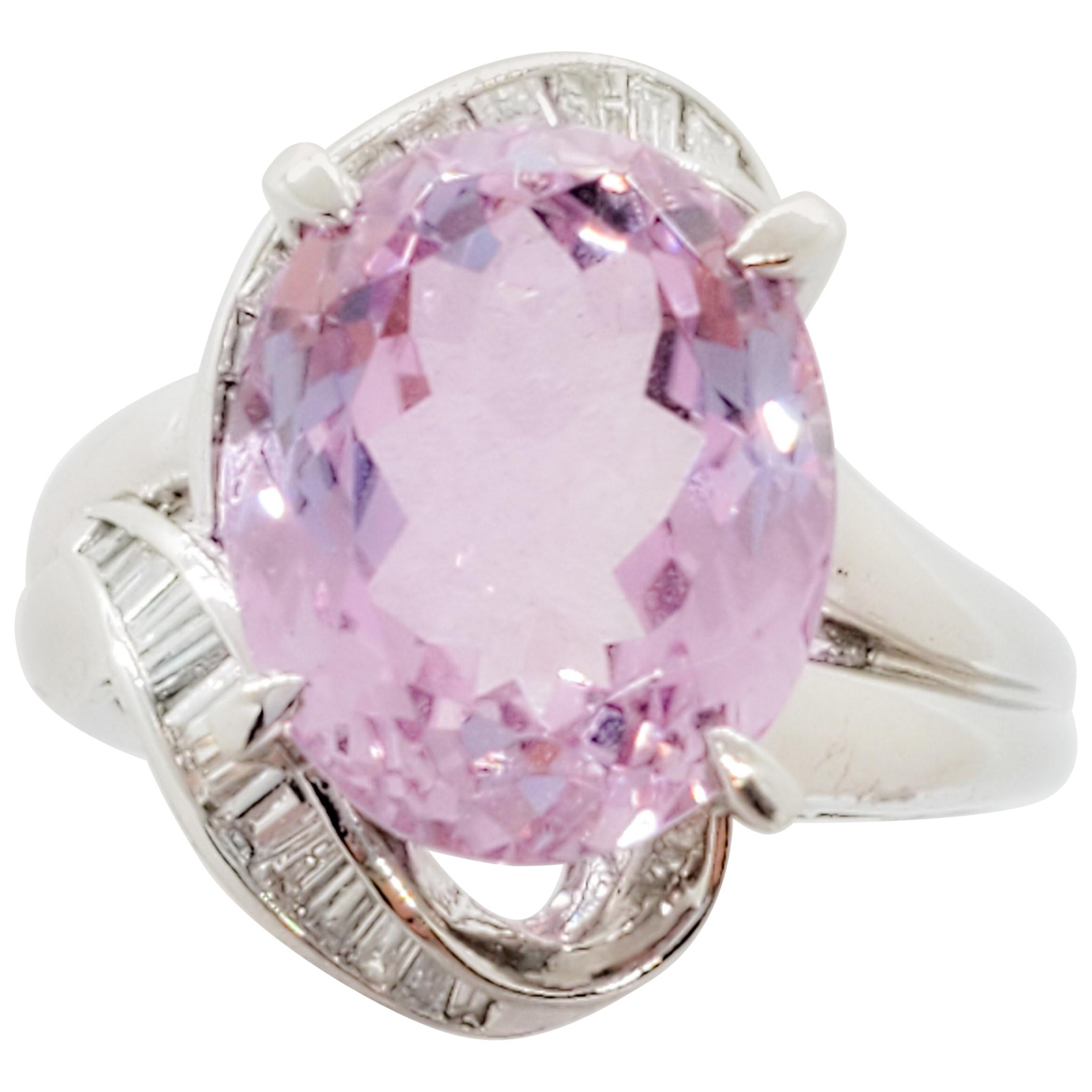 Kunzite Oval and White Diamond Cocktail Ring in Platinum