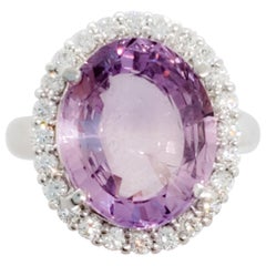 Kunzite Oval and White Diamond Cocktail Ring in Platinum