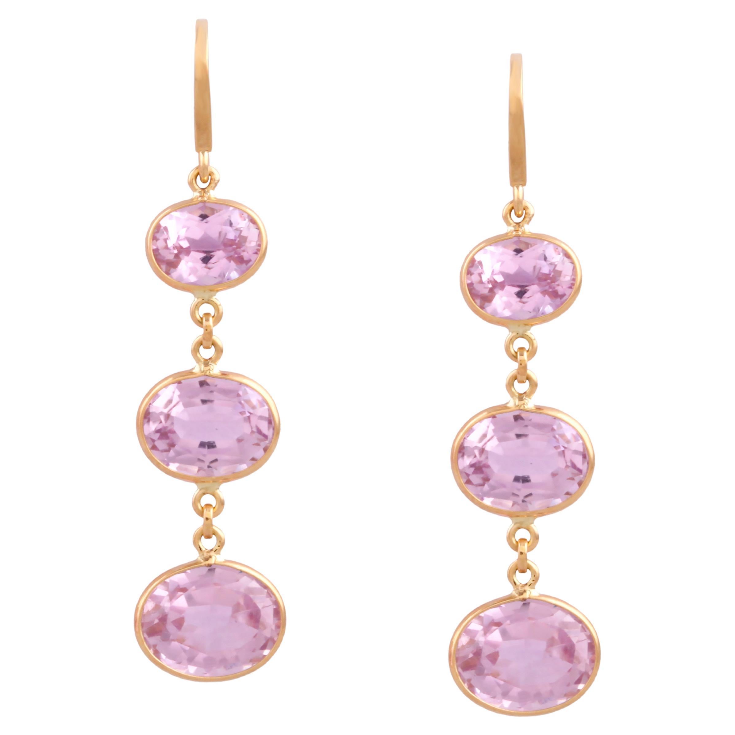 Kunzite Oval Earring In 18K Yellow Gold