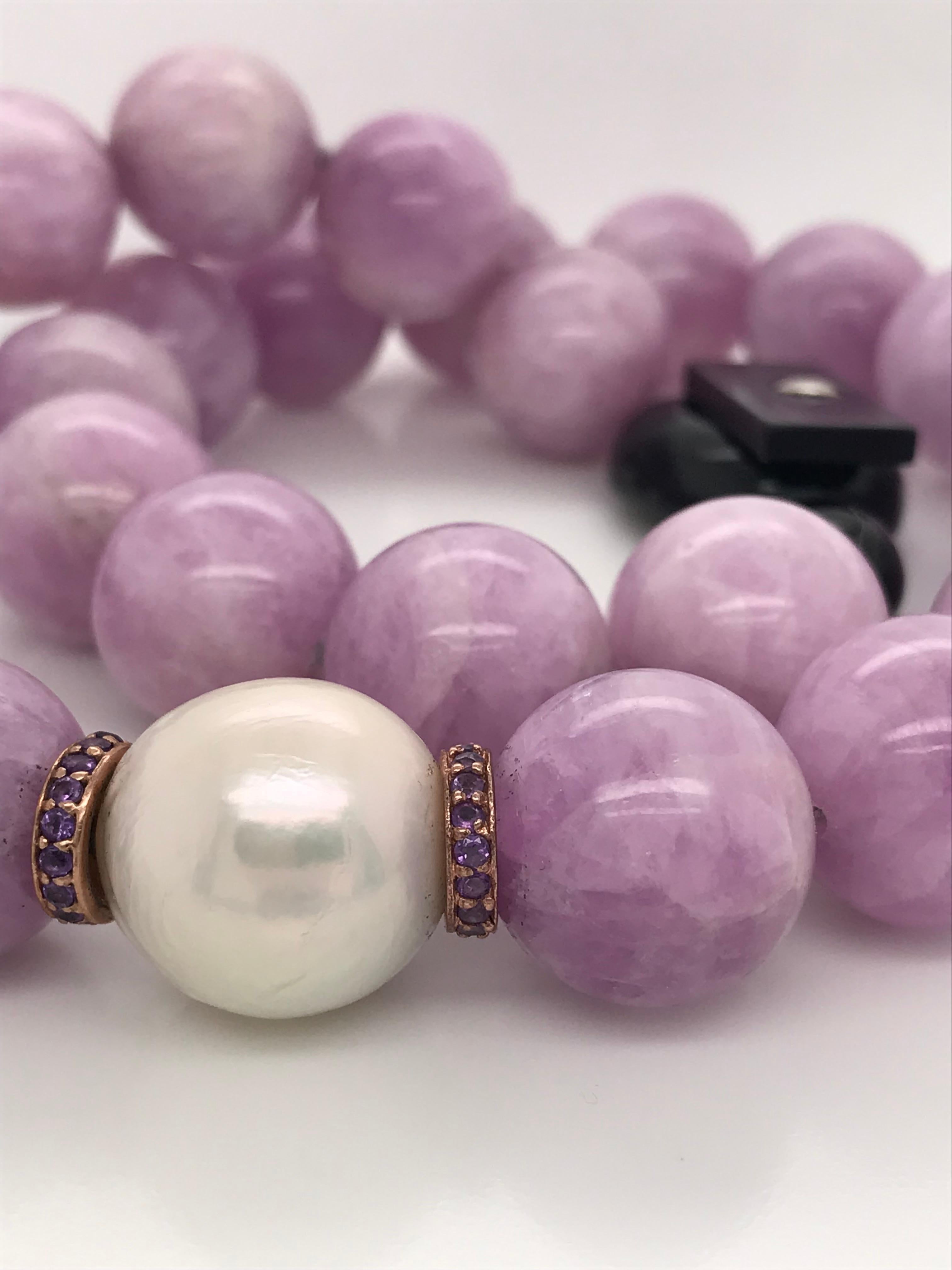 Kunzite Pearl, Amethyst and Freshwater Pearl, Rose Gold Beaded Necklace 2