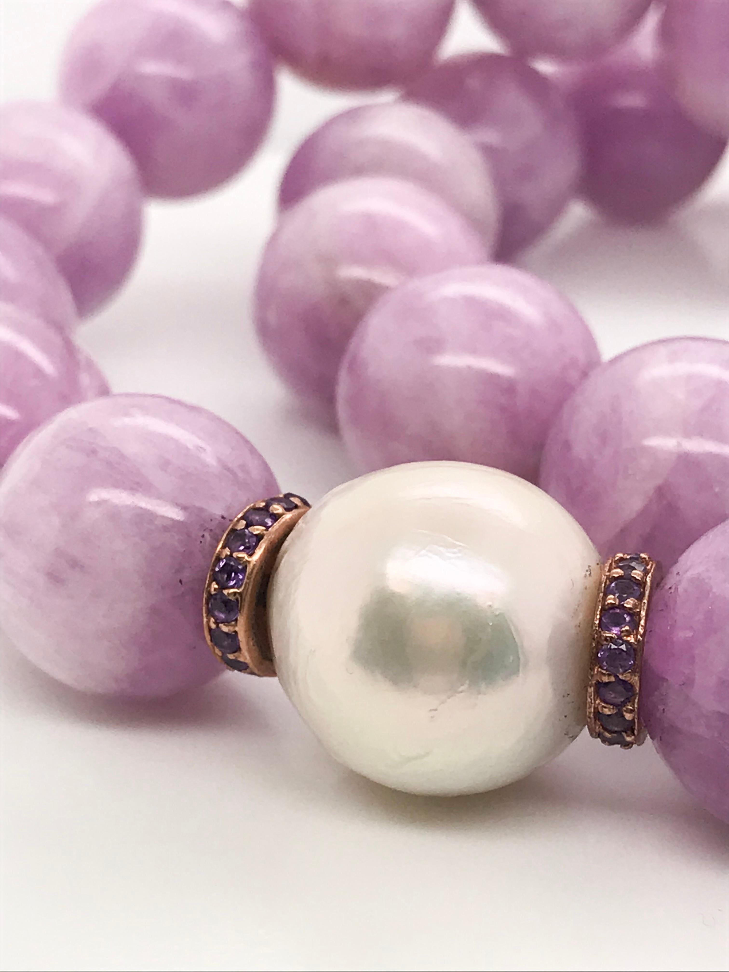 Kunzite Pearl, Amethyst and Freshwater Pearl, Rose Gold Beaded Necklace 3