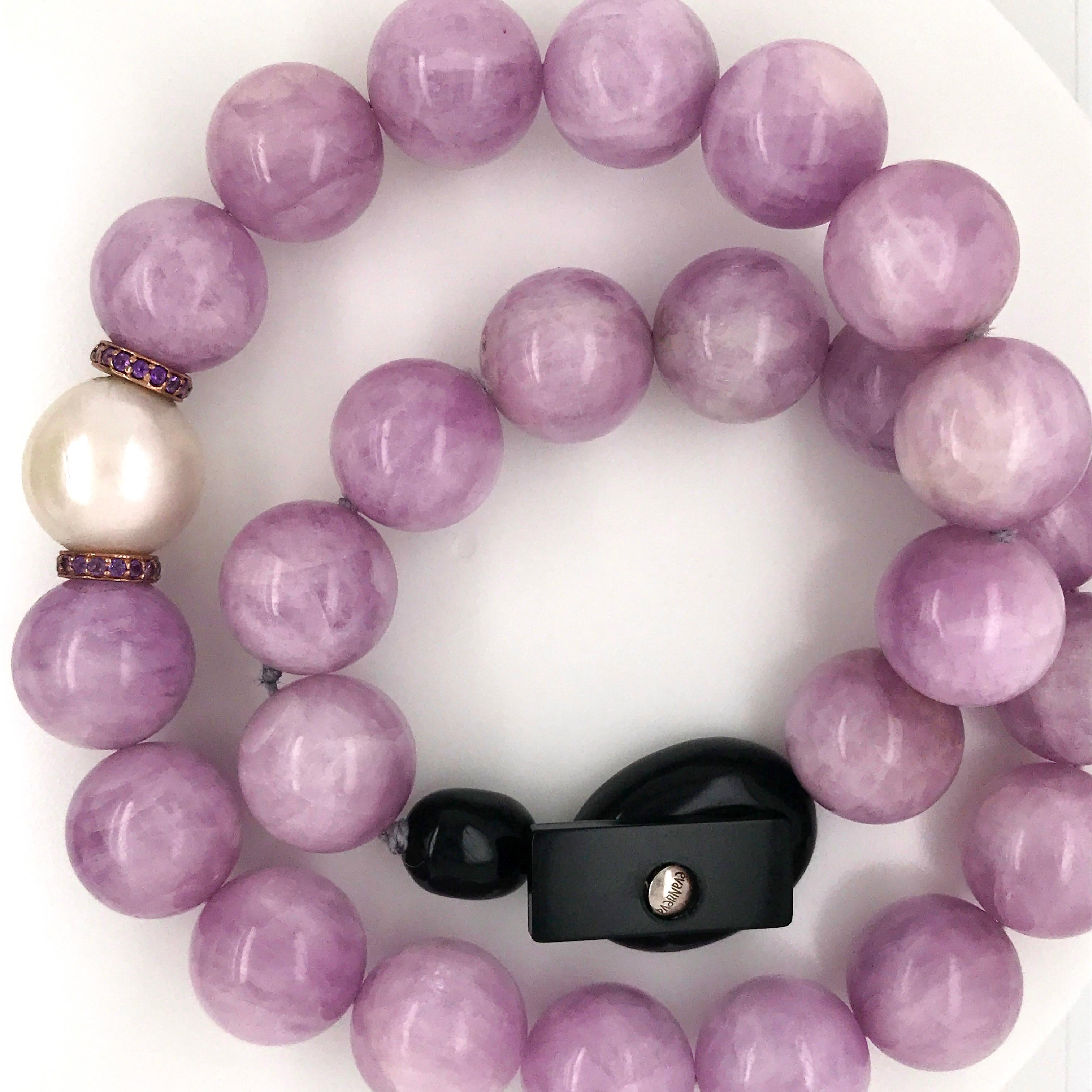 Kunzite Pearl, Amethyst and Freshwater Pearl, Rose Gold Beaded Necklace 4