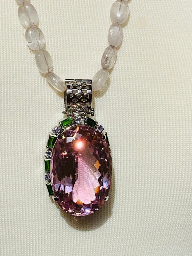 182.15 Carat Kunzite Pendant Necklace Chrome Diopside Tanzanite For