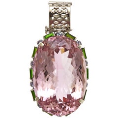 182.15 Carat Unheated Kunzite Pendant Necklace Chrome Diopside Tanzanite