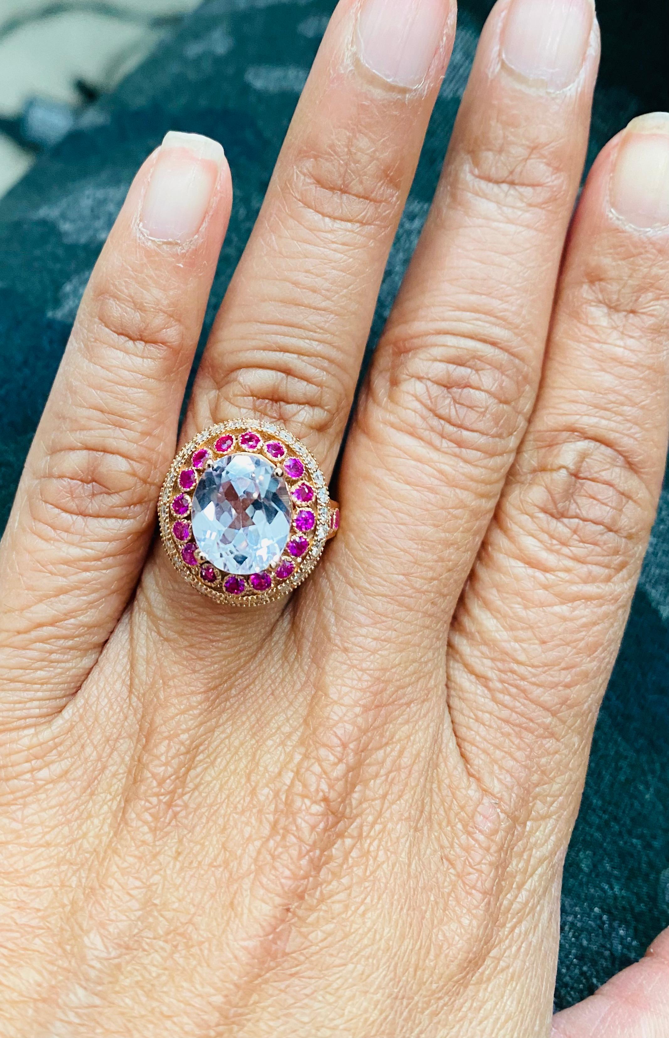 Women's 5.92 Carat Kunzite Pink Sapphire Diamond Rose Gold Cocktail Ring For Sale