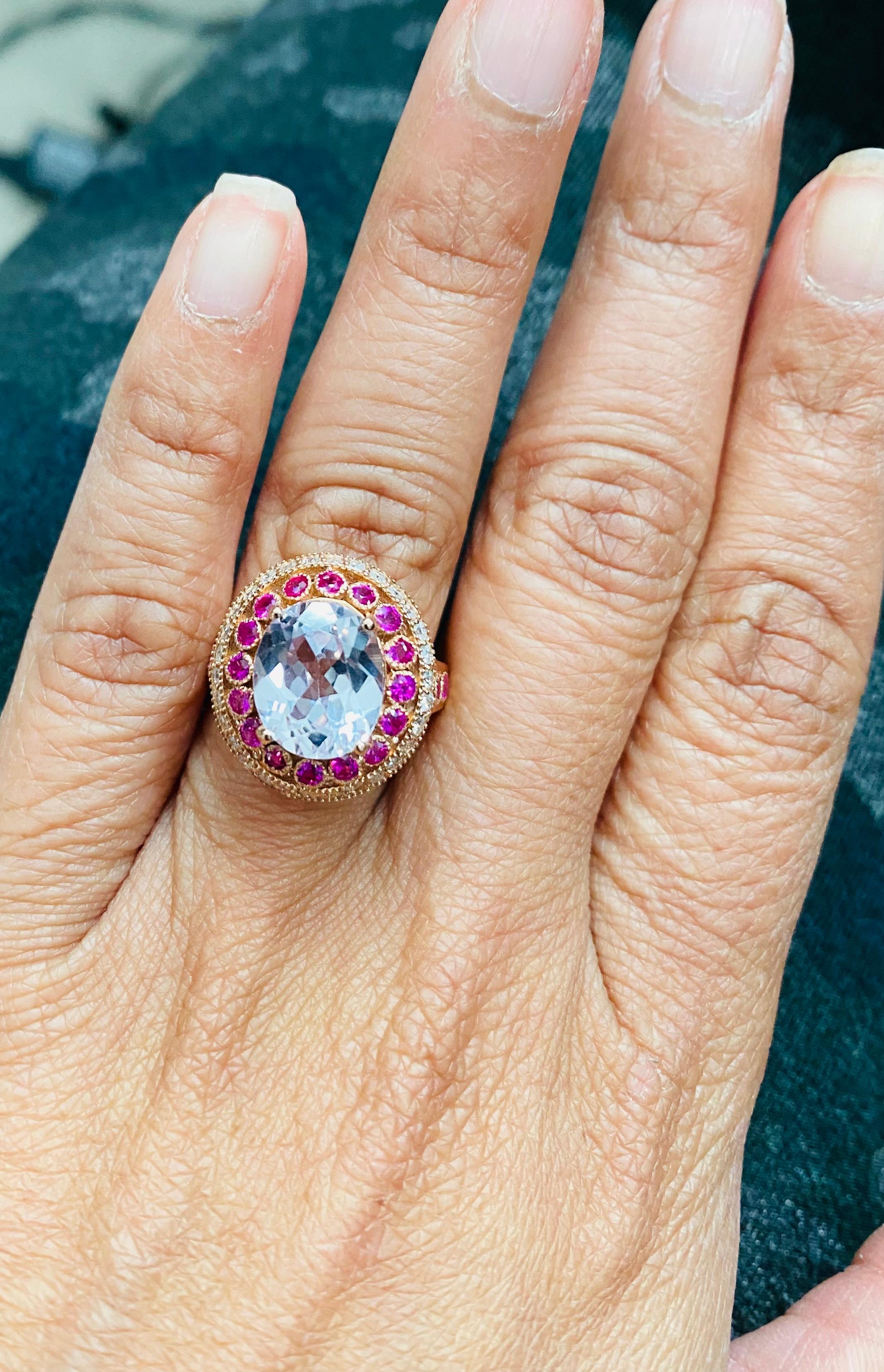 Women's 5.92 Carat Kunzite Pink Sapphire and Diamond Rose Gold Cocktail Ring For Sale