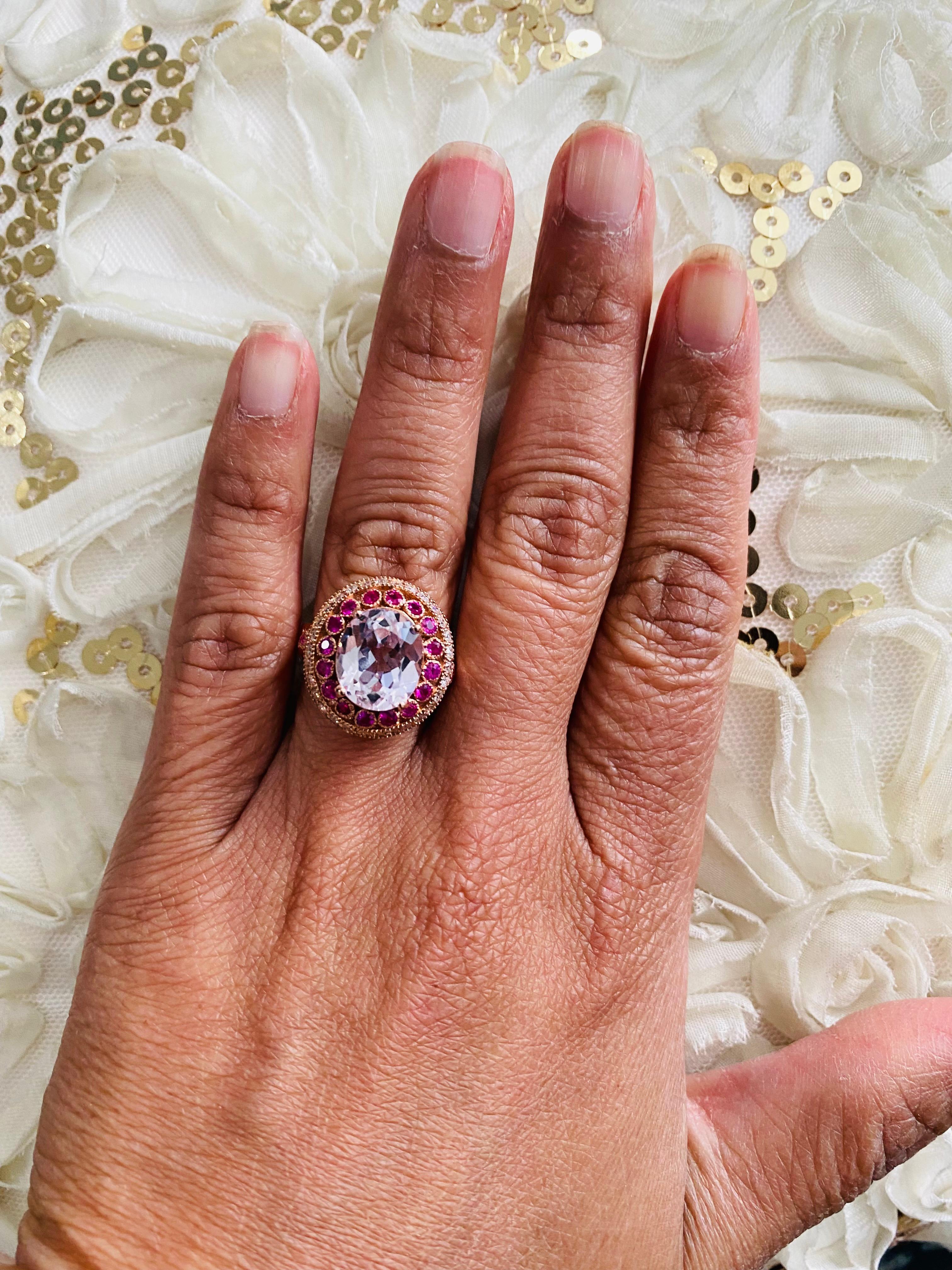 5.92 Carat Kunzite Pink Sapphire and Diamond Rose Gold Cocktail Ring For Sale 1