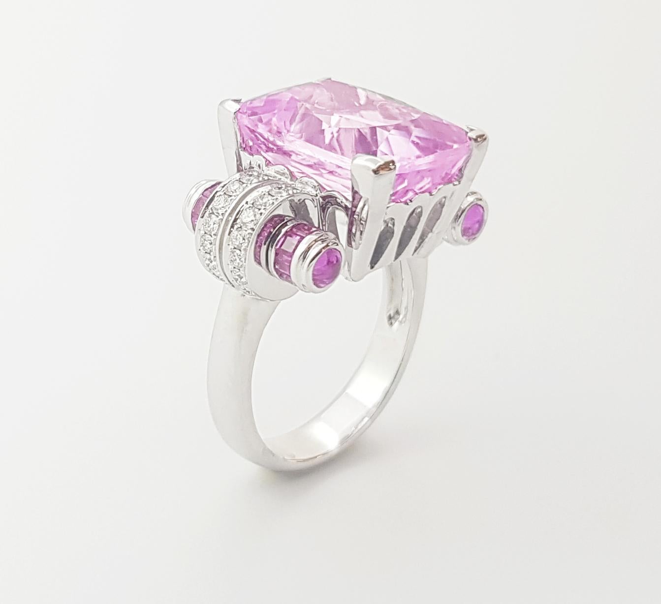 Kunzite, Pink Sapphire and Diamond Ring set in 18K White Gold Settings For Sale 5