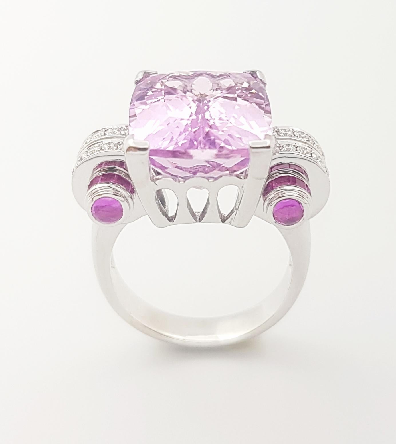 Kunzite, Pink Sapphire and Diamond Ring set in 18K White Gold Settings For Sale 6