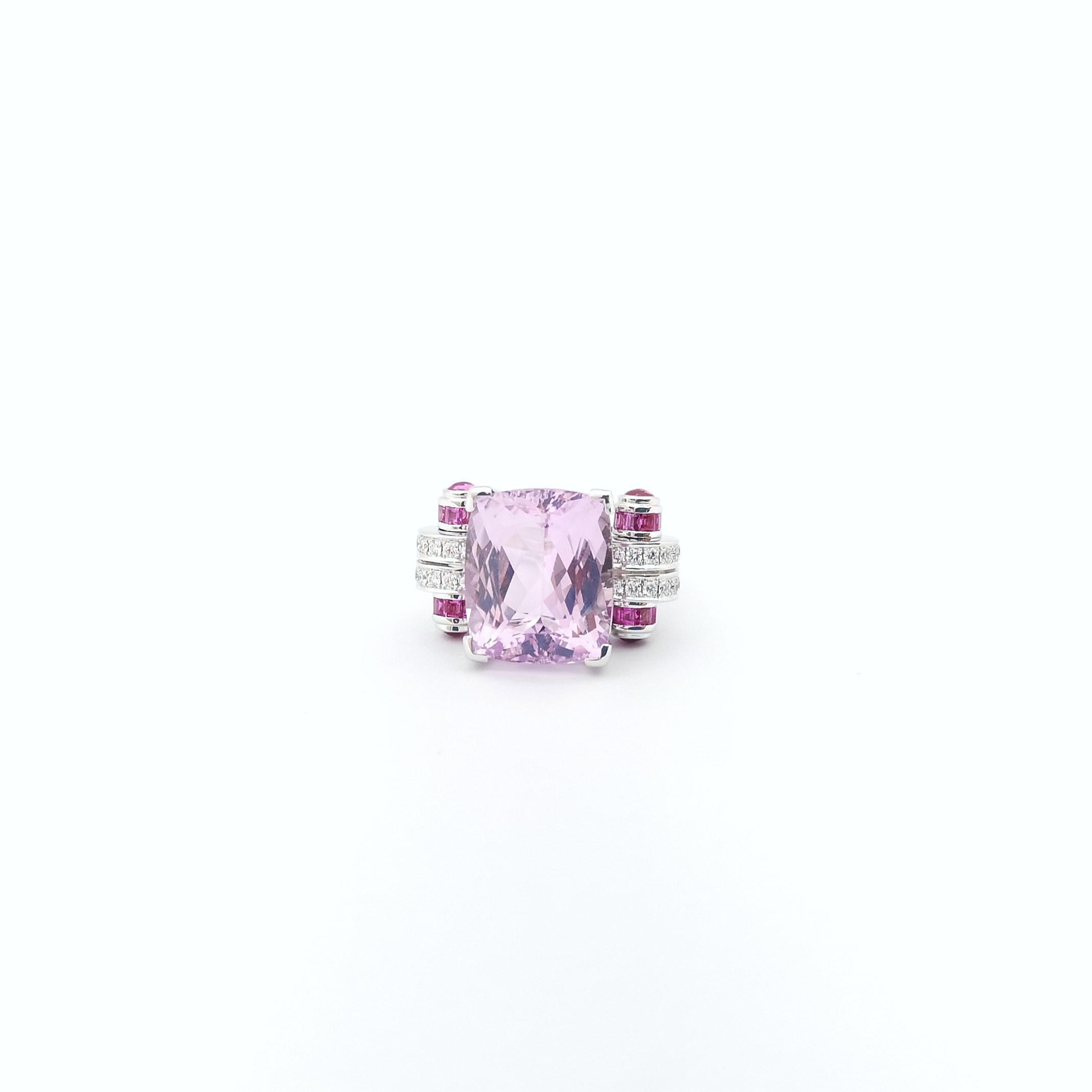 Kunzite, Pink Sapphire and Diamond Ring set in 18K White Gold Settings For Sale 8