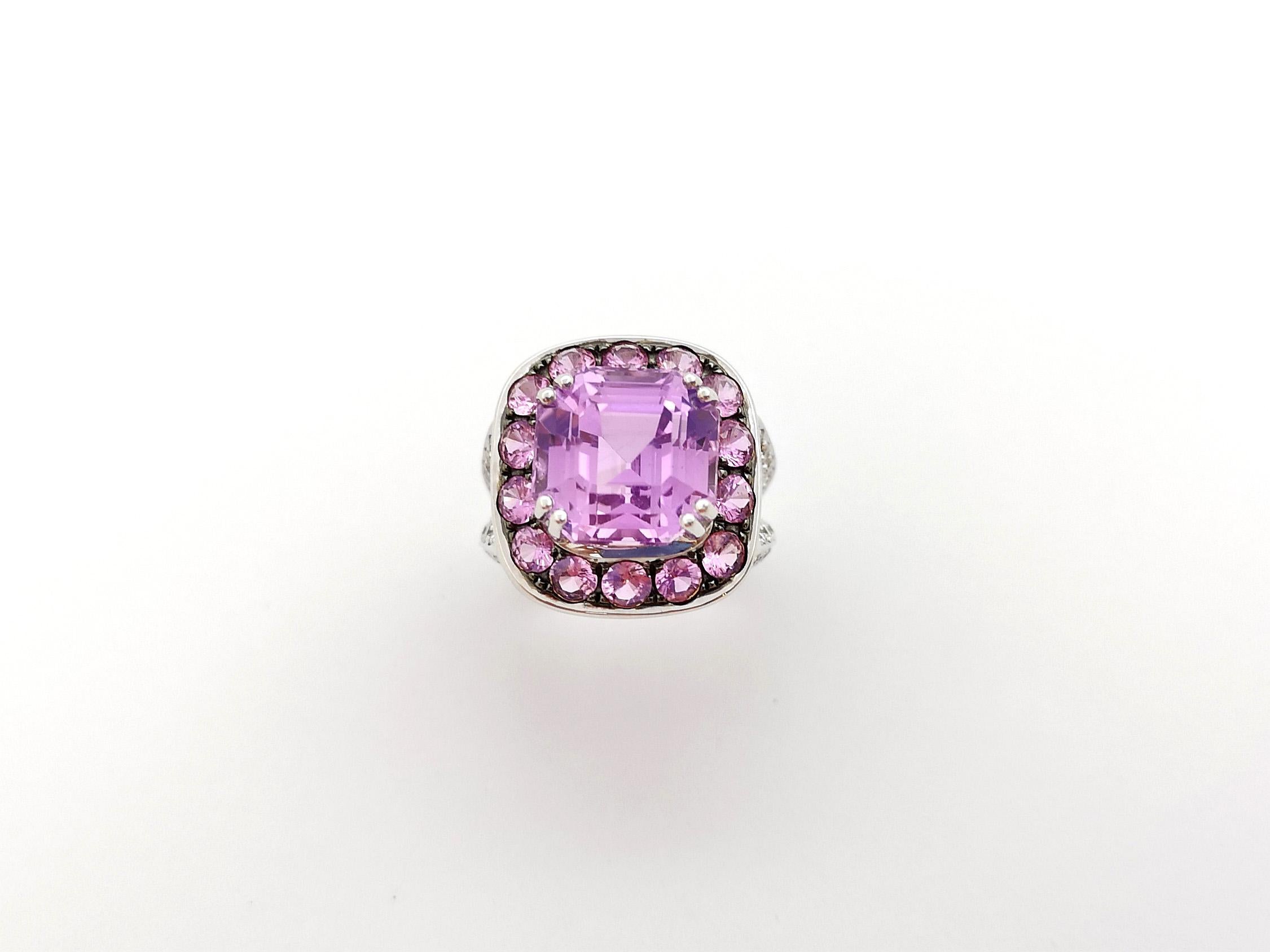 Kunzite, Pink Sapphire and Diamond Ring set in 18K White Gold Settings For Sale 9