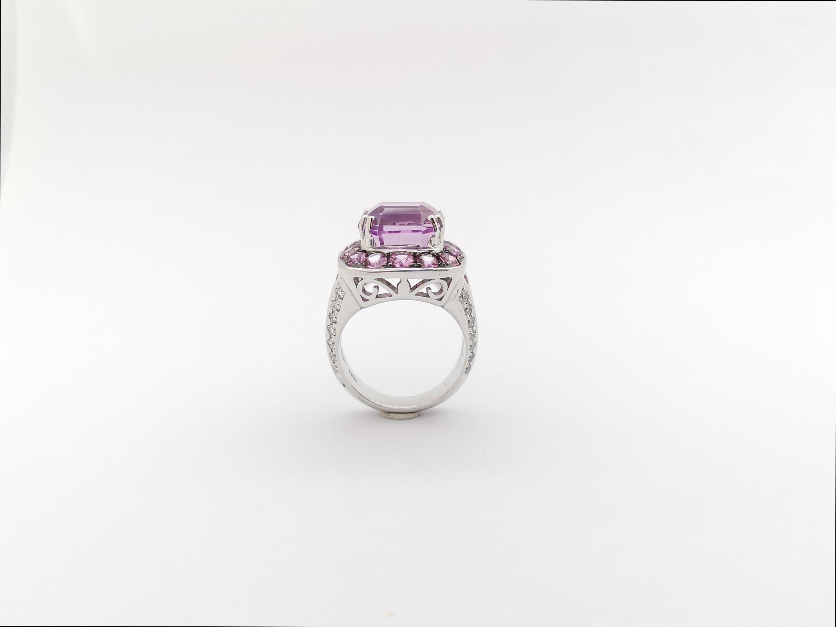 Kunzite, Pink Sapphire and Diamond Ring set in 18K White Gold Settings For Sale 10