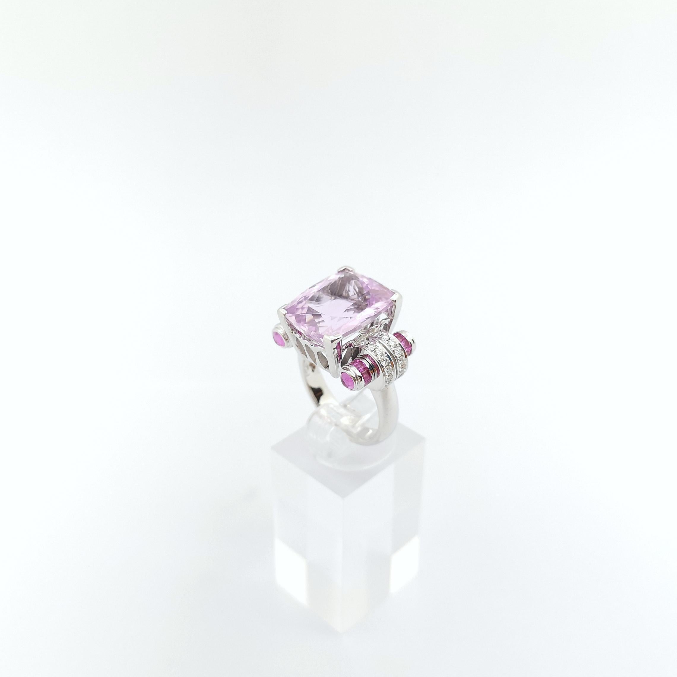 Kunzite, Pink Sapphire and Diamond Ring set in 18K White Gold Settings For Sale 11