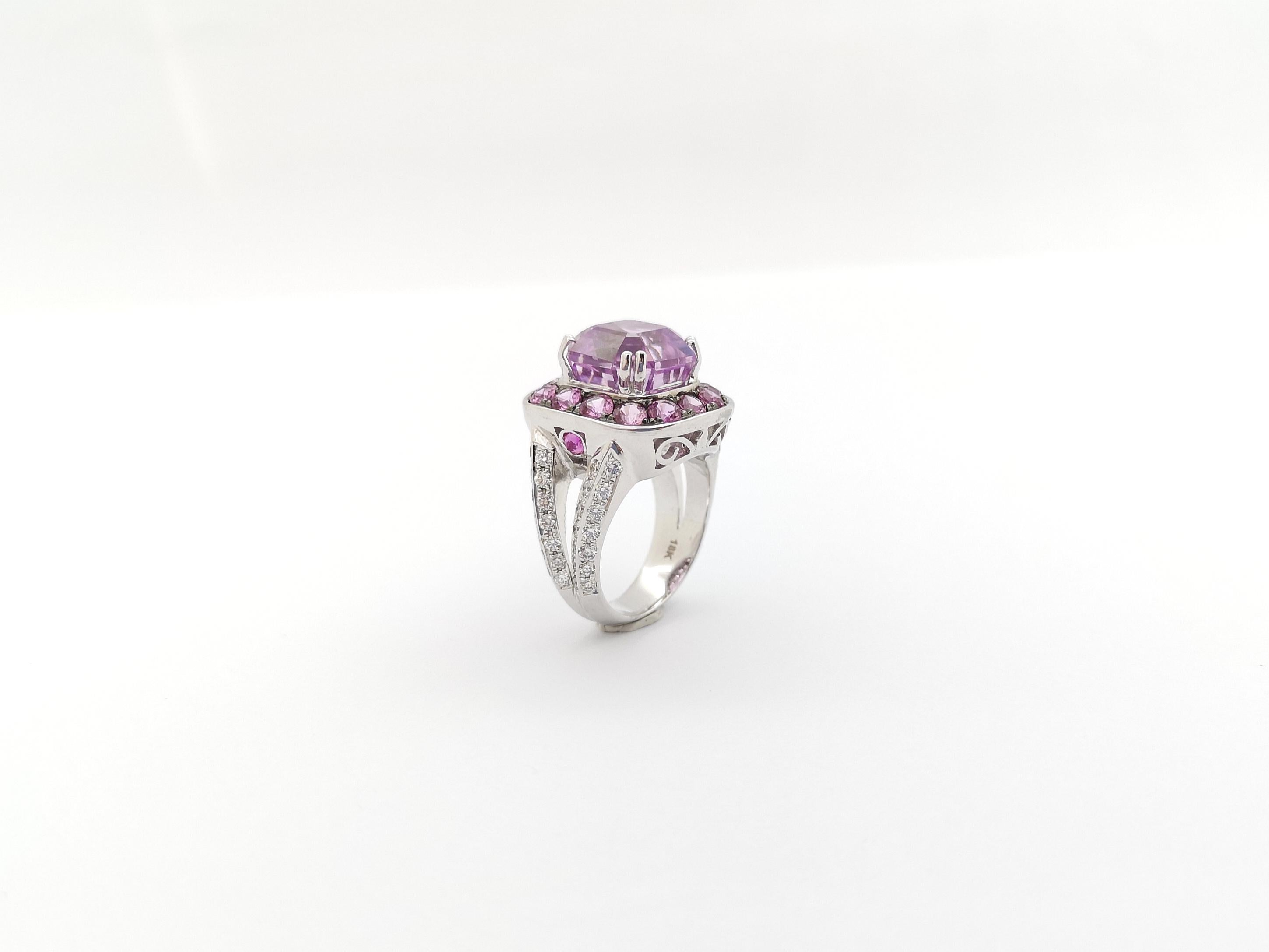 Kunzite, Pink Sapphire and Diamond Ring set in 18K White Gold Settings For Sale 12