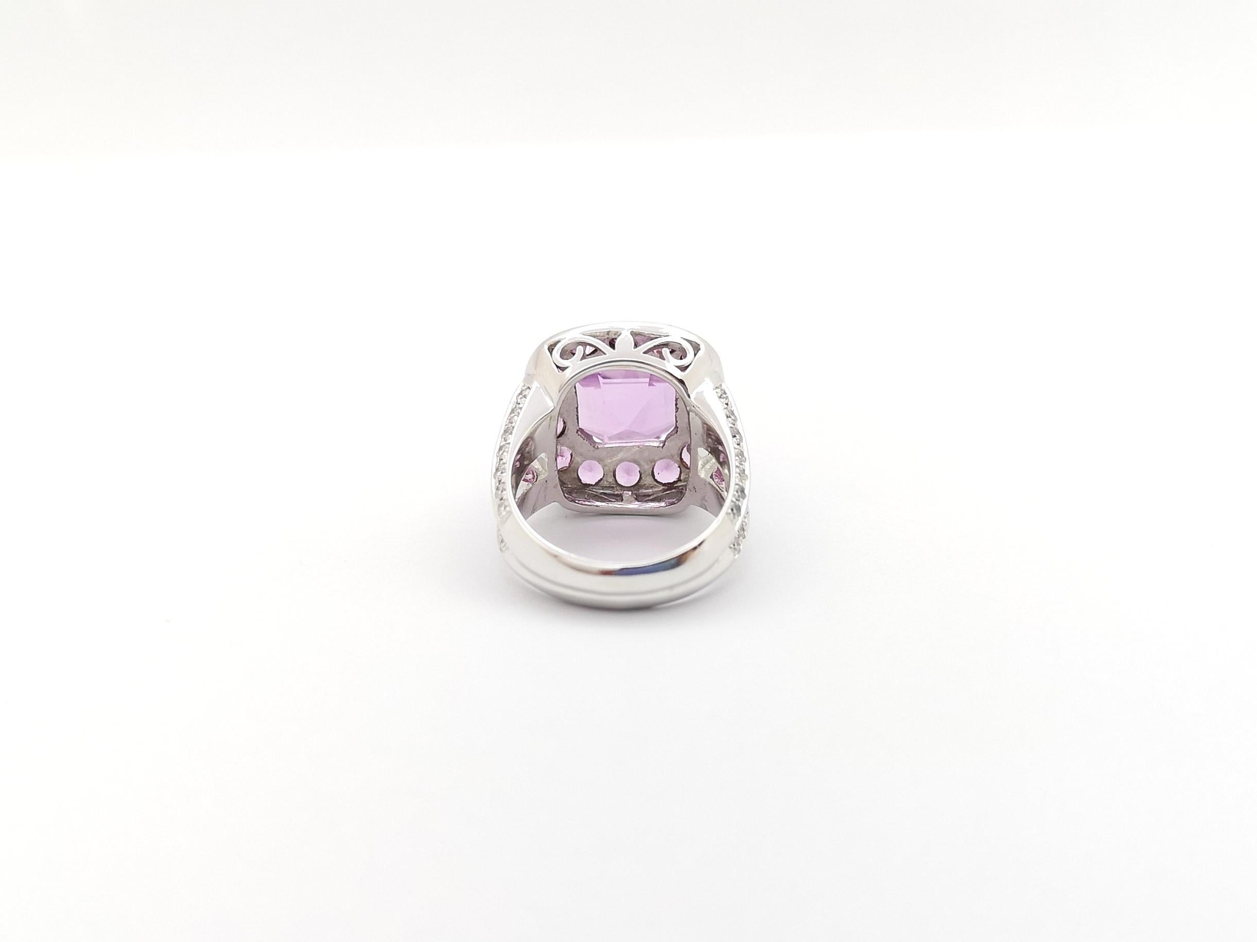Kunzite, Pink Sapphire and Diamond Ring set in 18K White Gold Settings For Sale 13