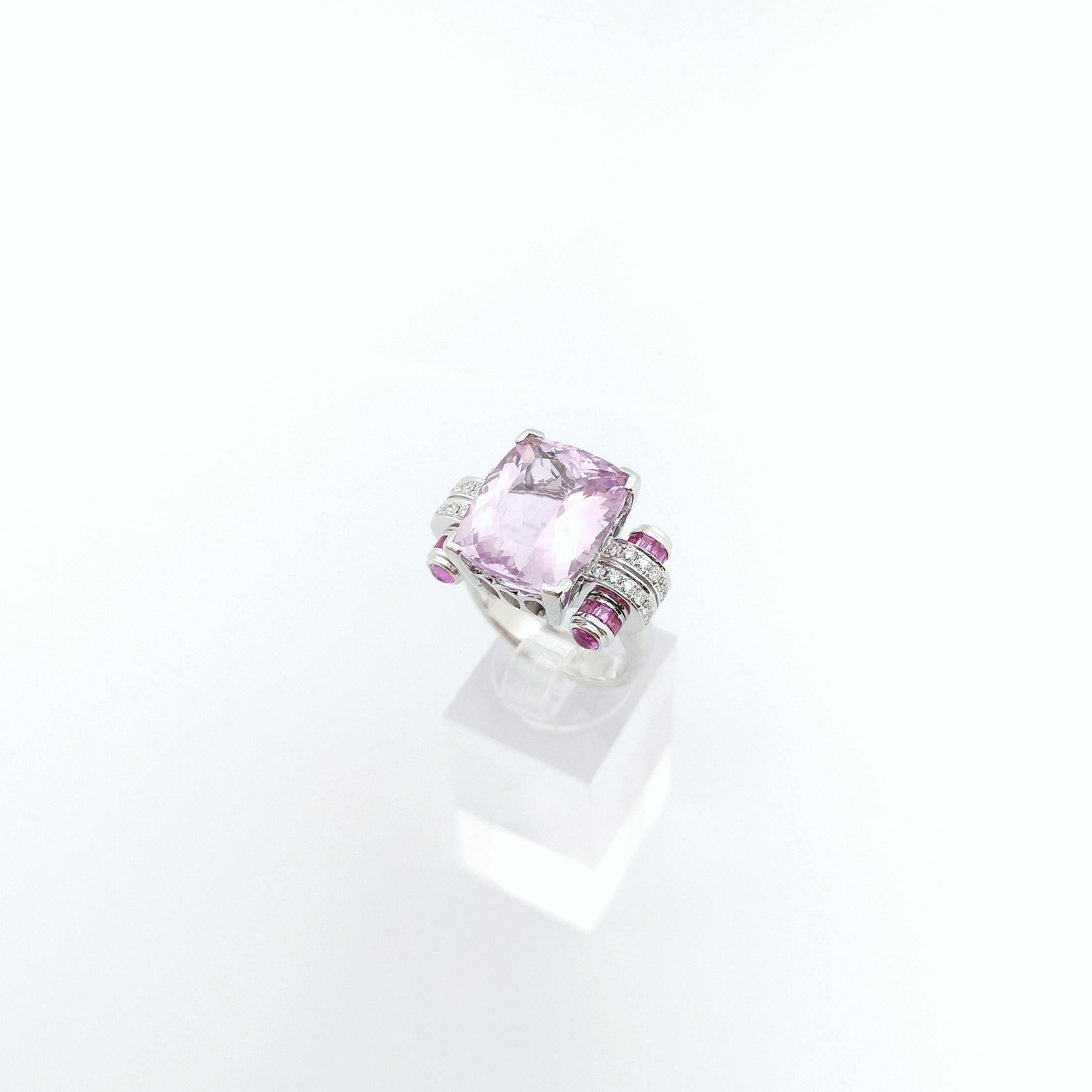 Kunzite, Pink Sapphire and Diamond Ring set in 18K White Gold Settings For Sale 13