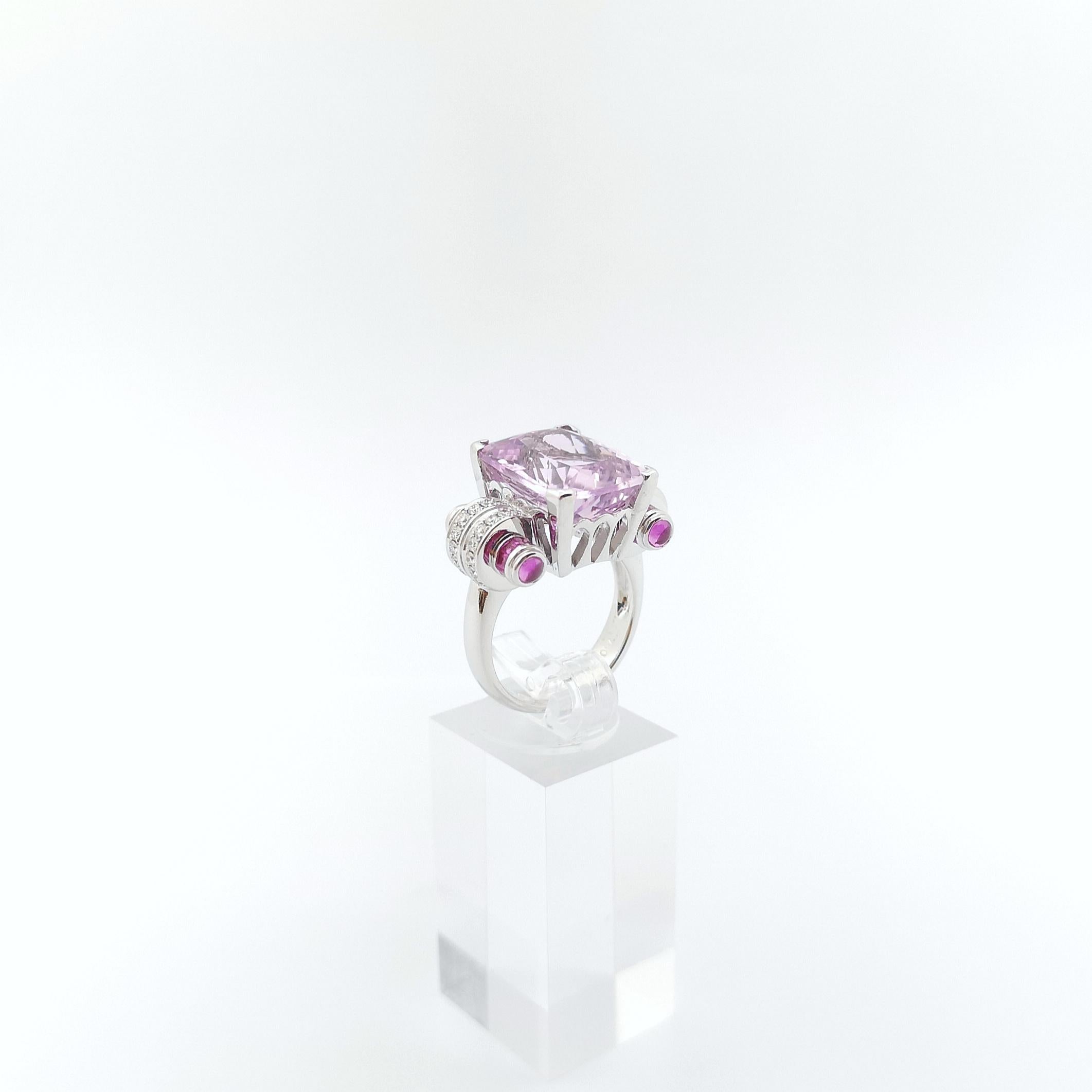 Kunzite, Pink Sapphire and Diamond Ring set in 18K White Gold Settings For Sale 14