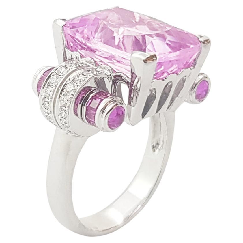 Kunzite, Pink Sapphire and Diamond Ring set in 18K White Gold Settings For Sale