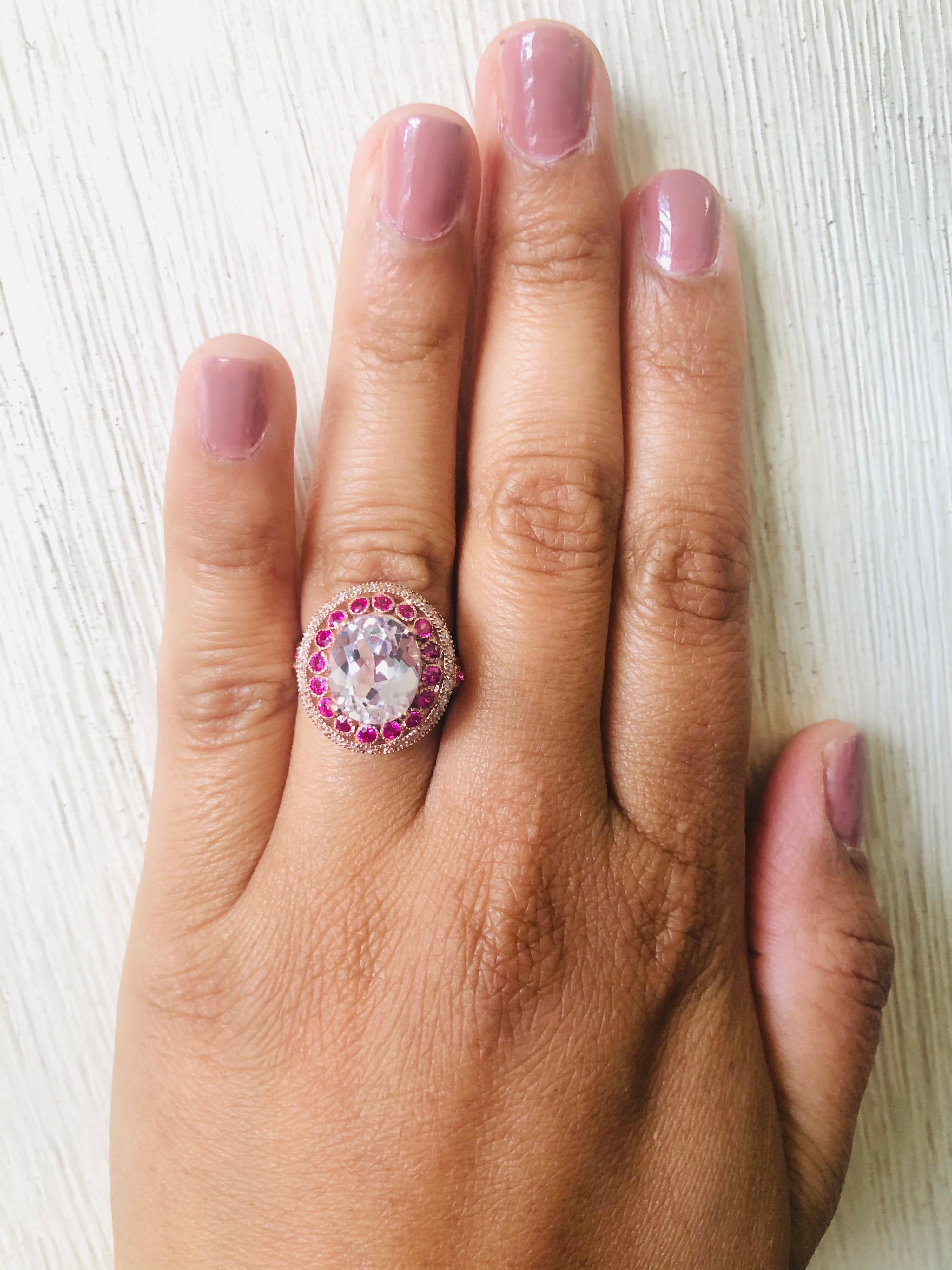 5.92 Carat Kunzite Pink Sapphire and Diamond Rose Gold Cocktail Ring In New Condition For Sale In Los Angeles, CA