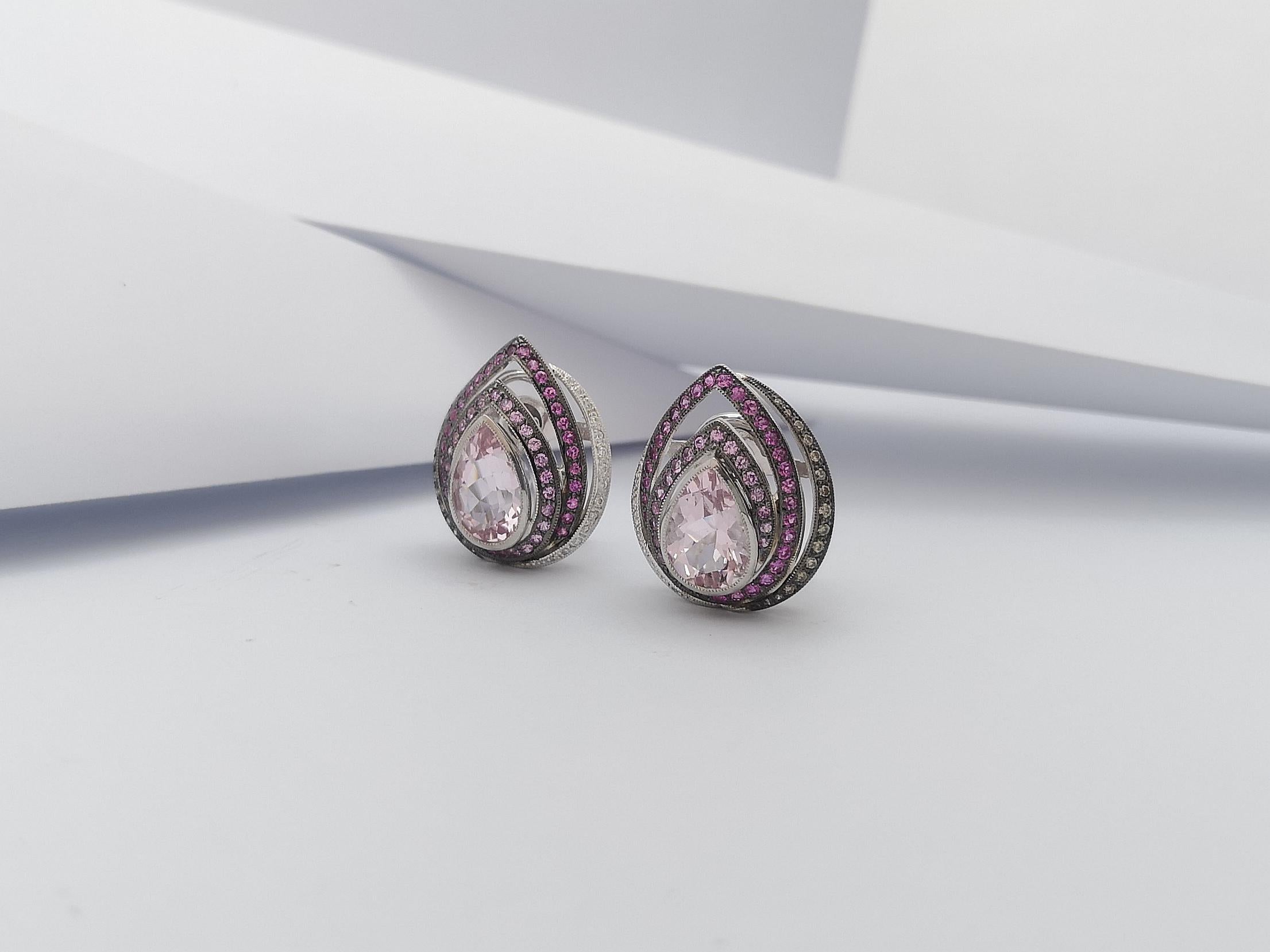 Kunzite, Pink Sapphire with Diamond Earrings Set in 18 Karat White Gold Settings In New Condition For Sale In Bangkok, TH