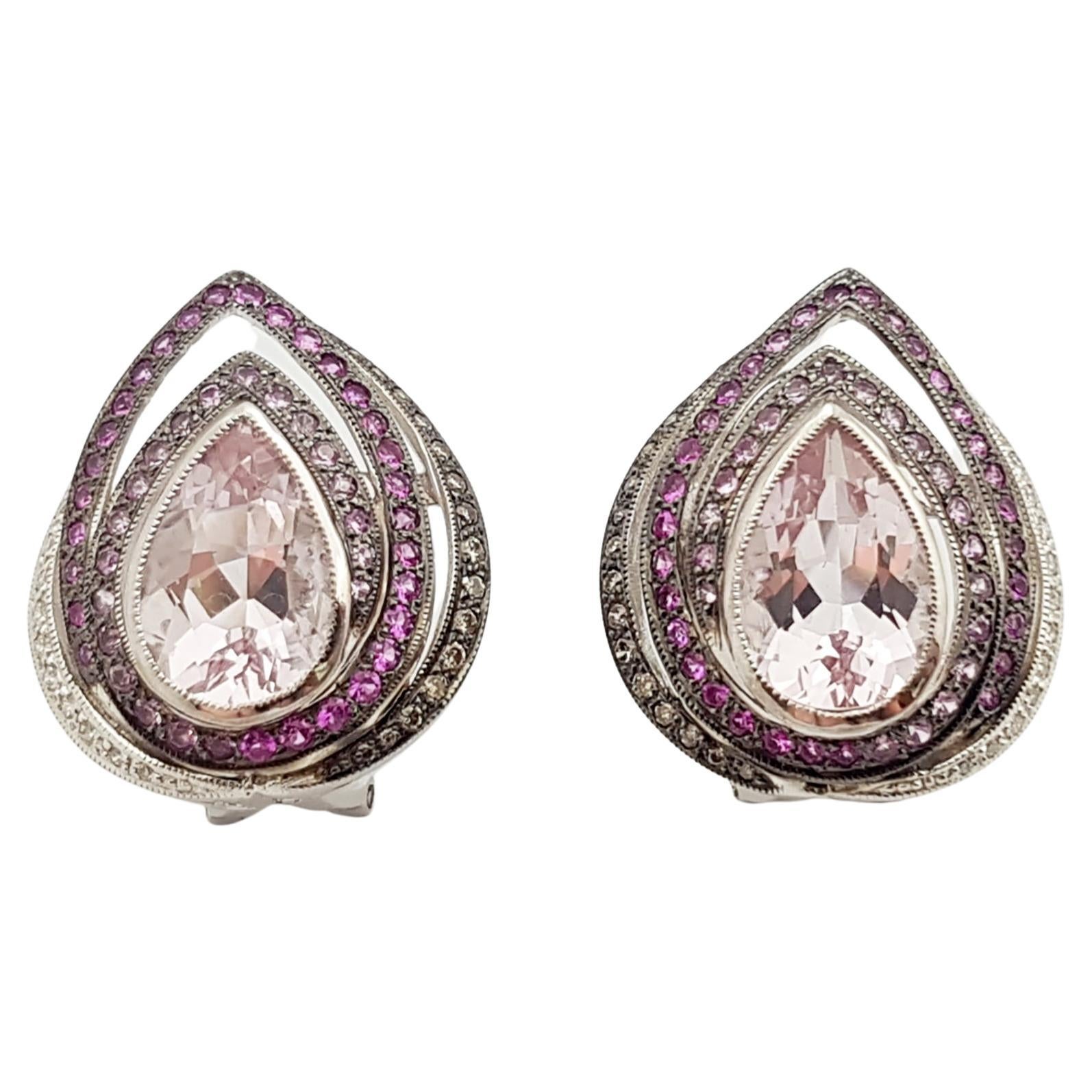 Kunzite, Pink Sapphire with Diamond Earrings Set in 18 Karat White Gold Settings