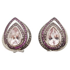 Kunzit, rosa Saphir und Diamant-Ohrringe aus 18 Karat Weißgold in Fassung