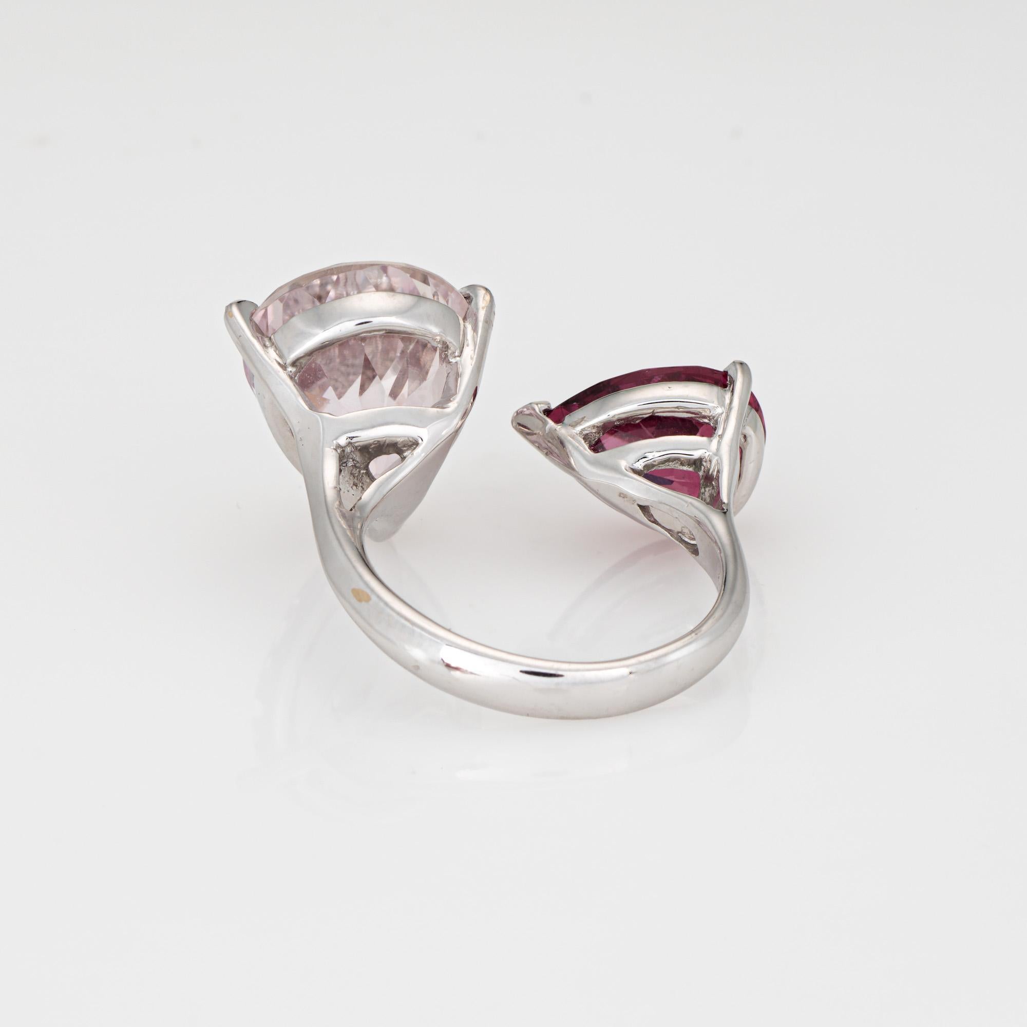 Kunzit Rosa Turmalin Offener Ring Sz 7 18k Weißgold Estate Cocktail-Schmuck im Zustand „Gut“ im Angebot in Torrance, CA