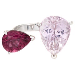 Anello aperto con tormalina rosa Kunzite Sz 7 Oro bianco 18k Estate Jewelry