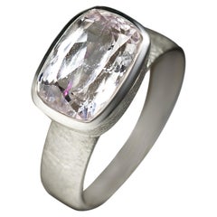 Kunzite Ring Silver Natural Pink Gemstone gift vintage ring 8 size