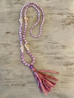 Kunzite, Rose Quartz, Amethyst, Yellow Jade Mala / Prayer / Meditation Necklace