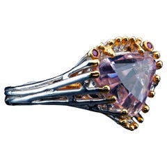 Anello di design con Kunzite e Rubino // Kunzite naturale con taglio a trilione // Sterling Silver