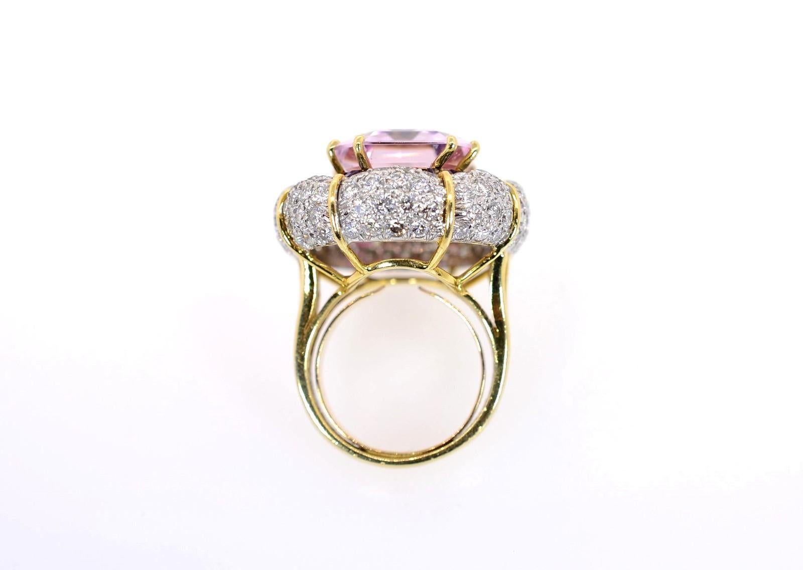 Kunzite Sapphire Diamond Gold Cocktail Ring In Good Condition In Beverly Hills, CA