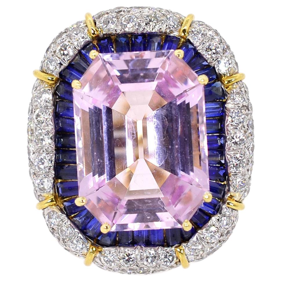 Kunzite Sapphire Diamond Gold Cocktail Ring