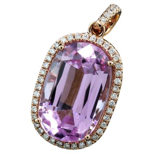 Kunzite Stunning lilac colour 24.11 Carat Diamonds Pendant 18 Karat Rose Gold