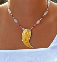 Kunzite Tourmaline Pearl and Yellow Gold Bead Pendant Necklace