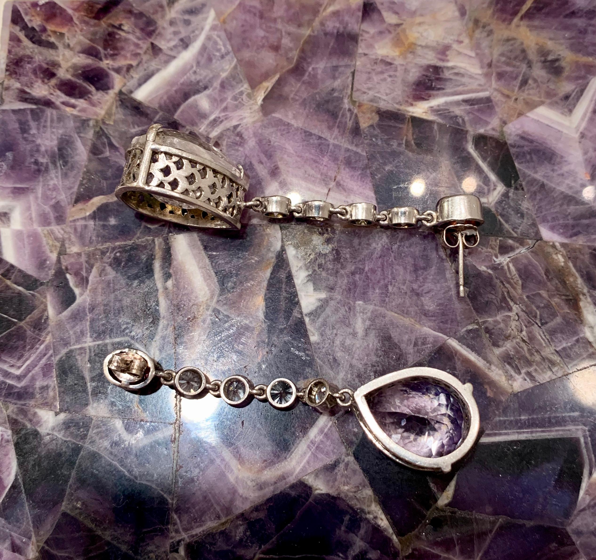 Orecchini pendenti con tormalina Kunzite e zircone in vendita 2