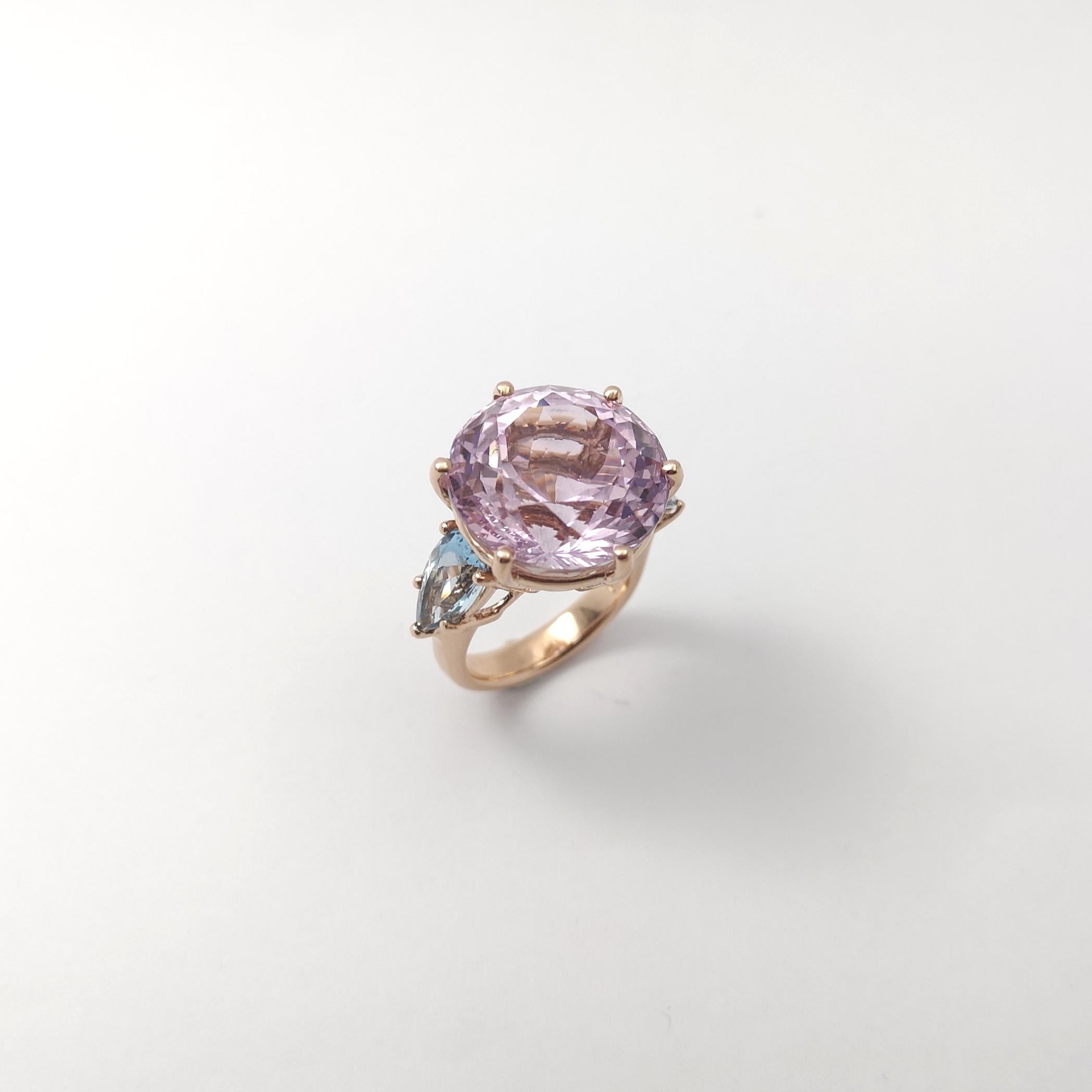 Bague en kunzite et aigue-marine sertie en or rose 14 carats en vente 5