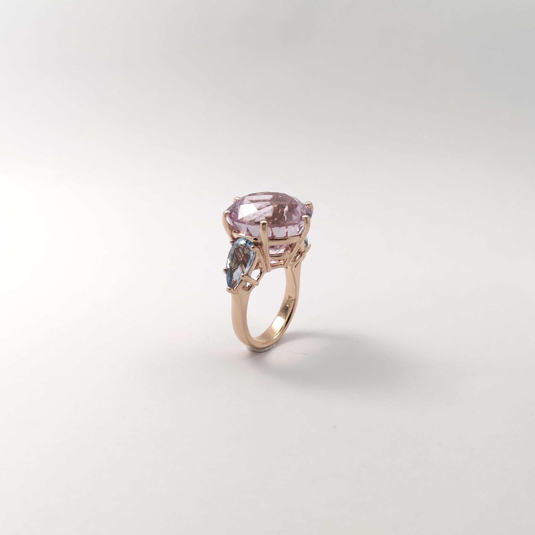 Bague en kunzite et aigue-marine sertie en or rose 14 carats en vente 6