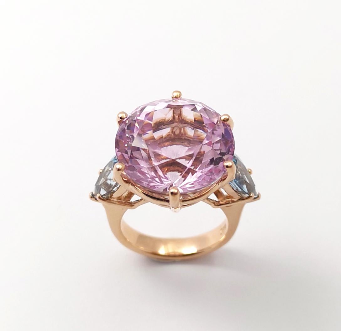 Bague en kunzite et aigue-marine sertie en or rose 14 carats en vente 7
