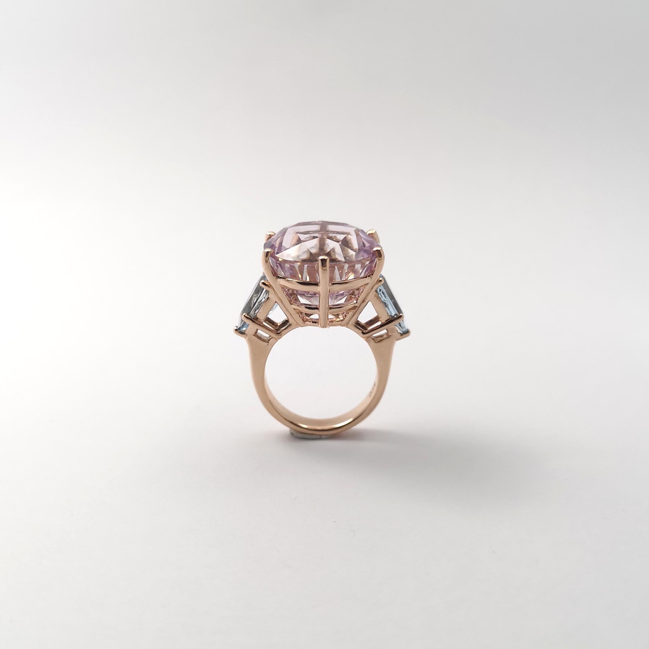 Bague en kunzite et aigue-marine sertie en or rose 14 carats en vente 8
