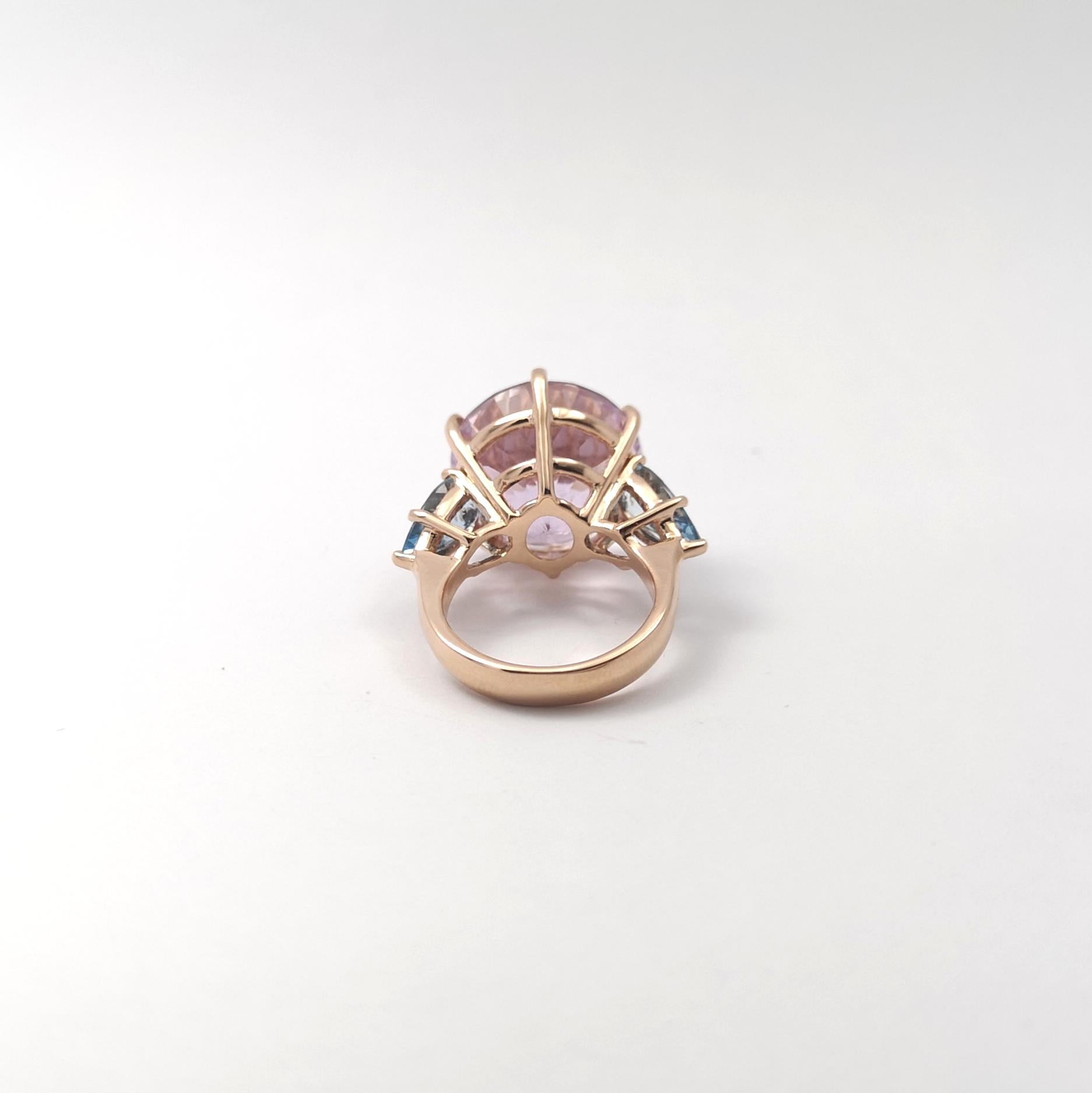 Bague en kunzite et aigue-marine sertie en or rose 14 carats en vente 9