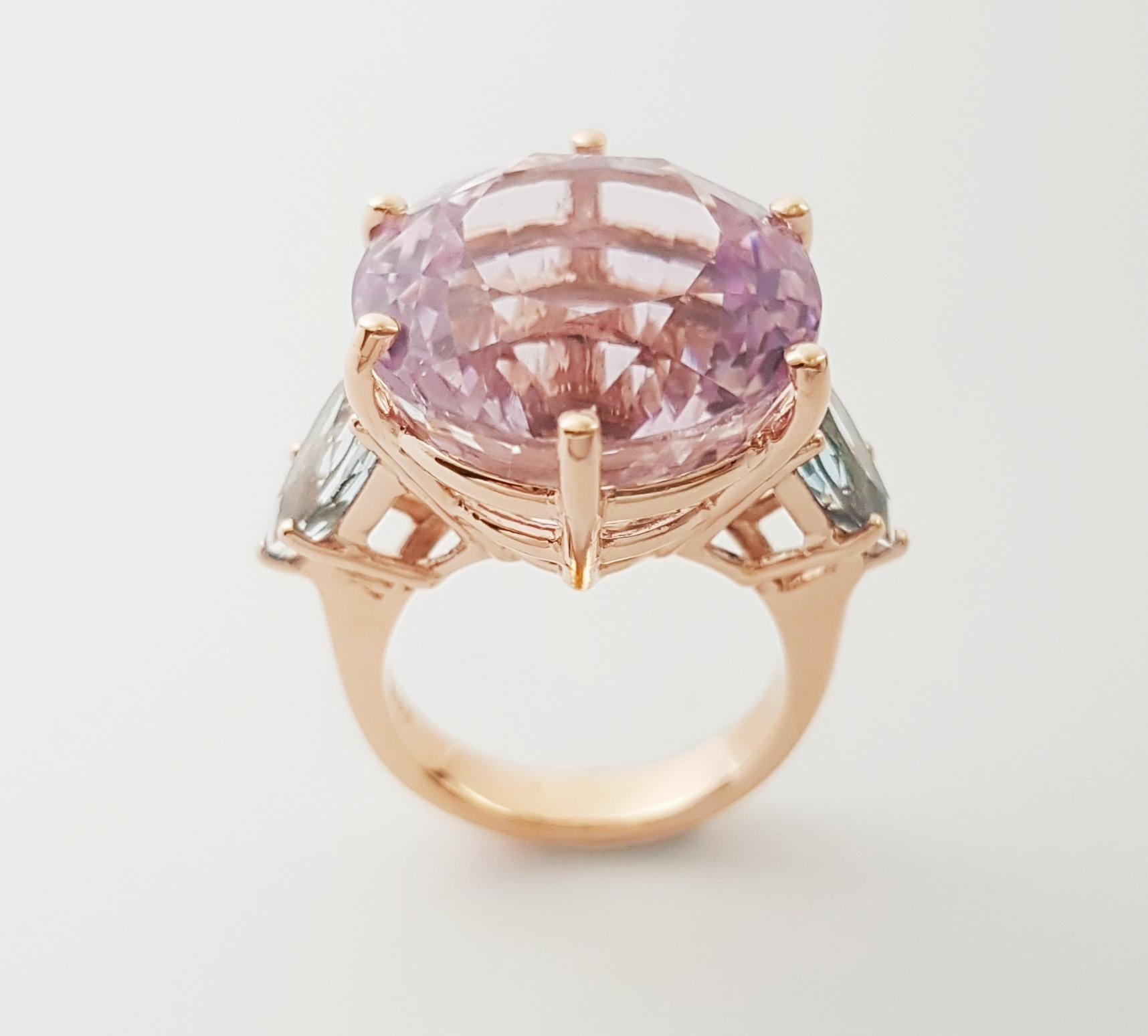 Bague en kunzite et aigue-marine sertie en or rose 14 carats en vente 10