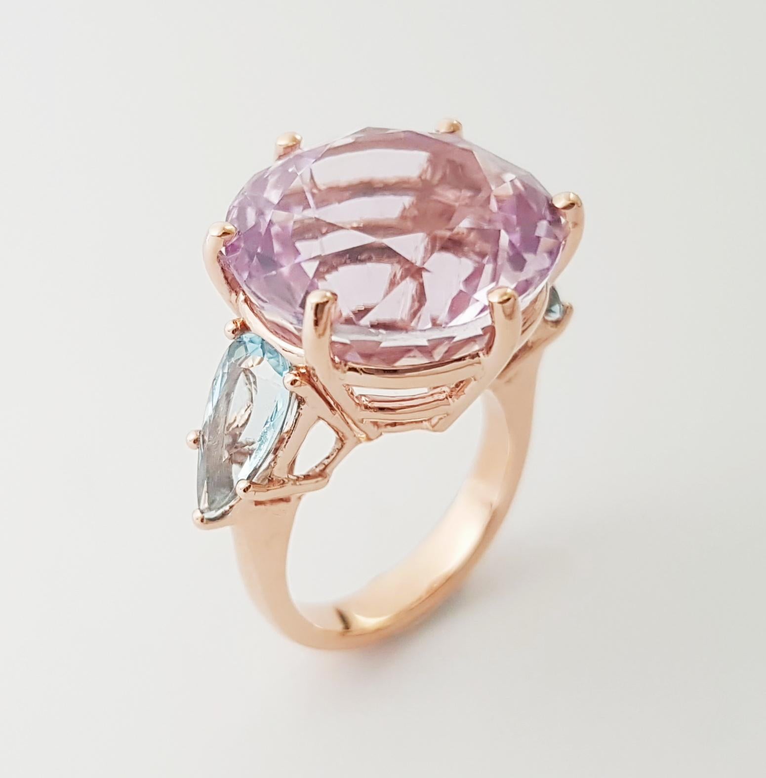 Bague en kunzite et aigue-marine sertie en or rose 14 carats en vente 11