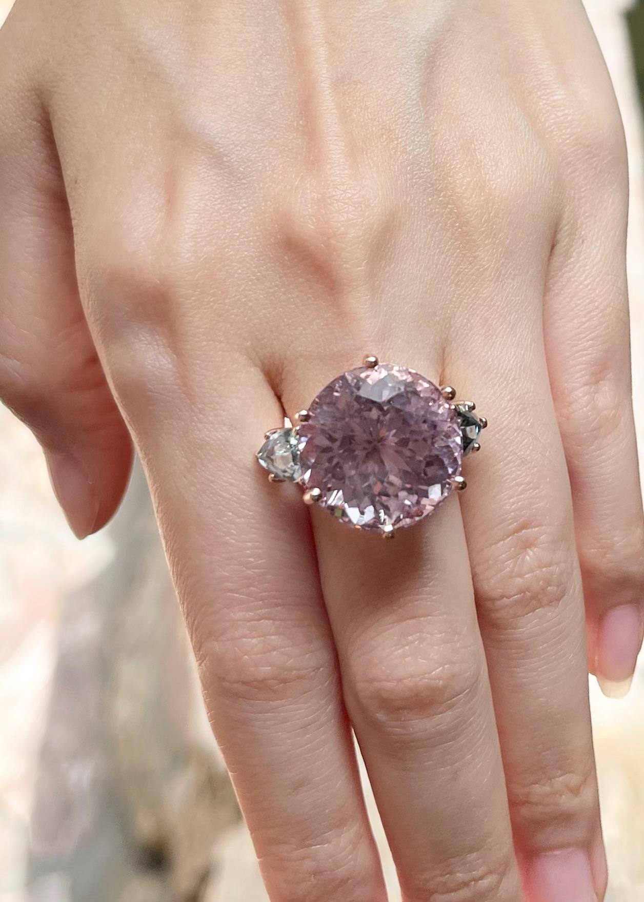 Taille ronde Bague en kunzite et aigue-marine sertie en or rose 14 carats en vente