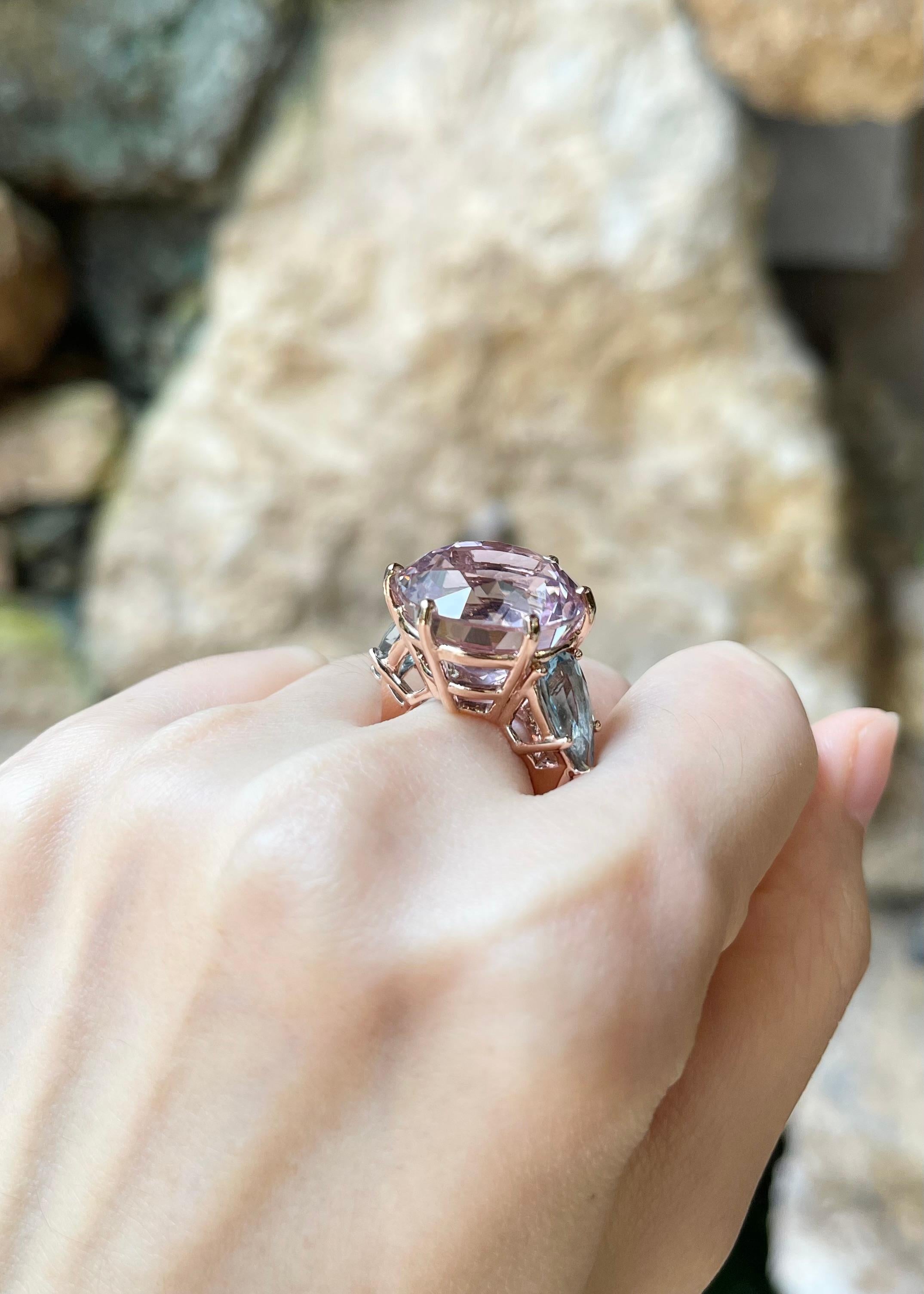 Bague en kunzite et aigue-marine sertie en or rose 14 carats Pour femmes en vente